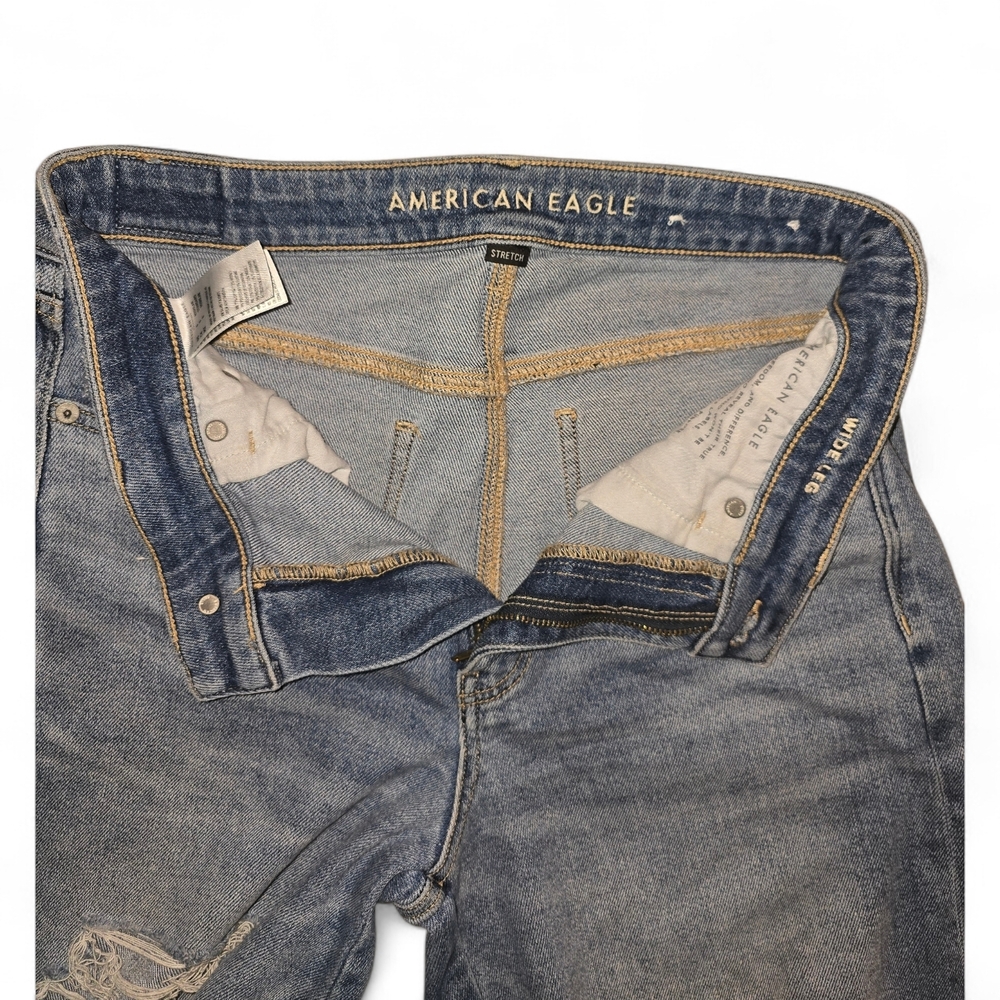 American Eagle Dreamy Drape High Waist Womens Wide Leg Blue Jeans Denim 8 Reg - Picture 3 of 8